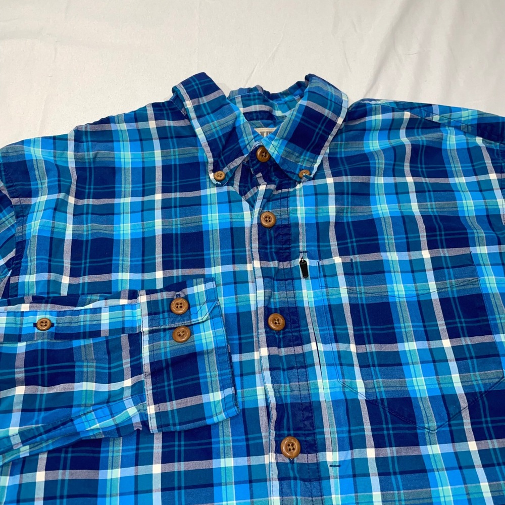 Duluth Trading Co Mens Blue‎ Plaid Button Down Shirt Medium Cotton Spandex Blend